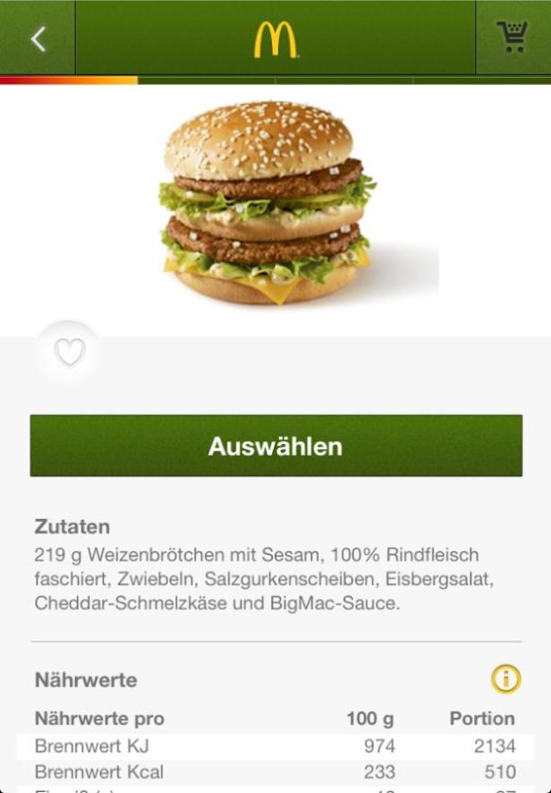 Ein Big Mac von McDonald's mit Salat, Käse und Fleisch zwischen Sesambrötchen.