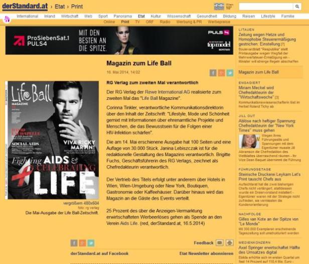 Titelseite des „Life Ball“-Magazins mit Ricky Martin, das über den Kampf gegen AIDS informiert.