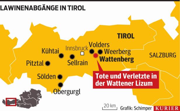 Fünf Tote bei Lawinenunglück in Tirol