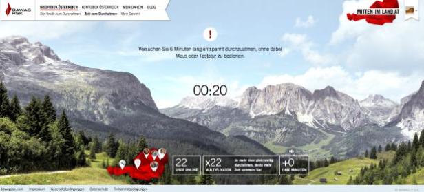 Eine Berglandschaft dient als Hintergrund für eine Webseite, die zum Entspannen einlädt.