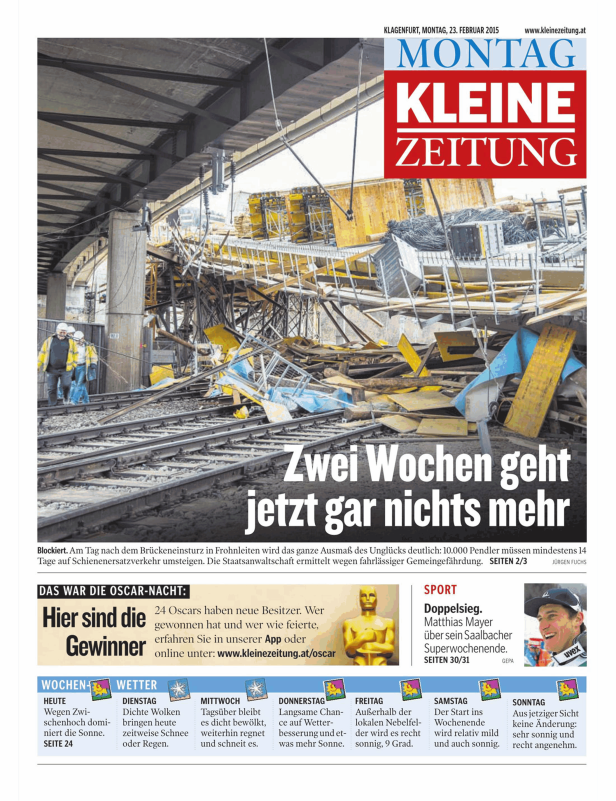 Nach dem Brückeneinsturz in Frohnleiten kommt es zu Schienenersatzverkehr.