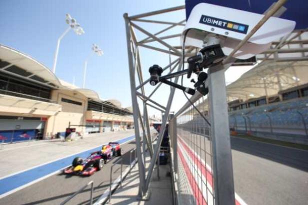 Ubimet reüssiert auch aufgrund der Aufbau-Förderung durch INiTS. (c: ubimet/getty images) Zwei Formel-1-Autos auf einer Rennstrecke, aufgenommen durch eine UbiMet-Kamera.