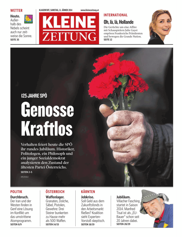 Eine Hand hält einen Strauß roter Nelken zum 125-jährigen Jubiläum der SPÖ.