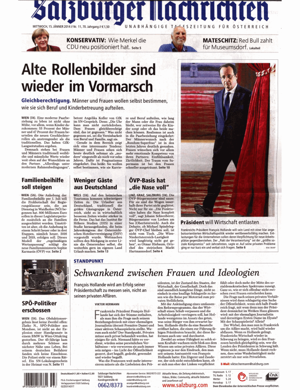 Titelseite der „Salzburger Nachrichten“ vom 15. Jänner 2014.