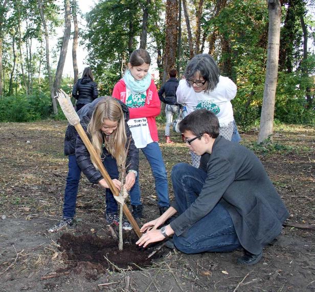 Kinder pflanzten Bäume für Klimaschutz