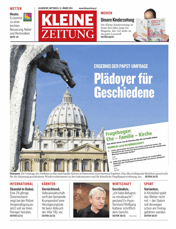 Die Kuppel des Petersdoms in Rom auf der Titelseite der Kleinen Zeitung.