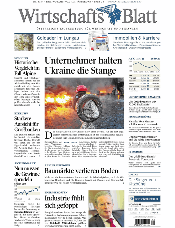 Titelseite des WirtschaftsBlatt mit einem Artikel über die Situation in der Ukraine.