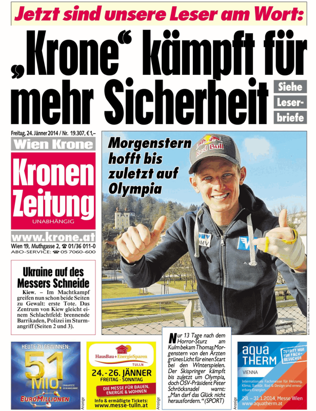 Thomas Morgenstern gibt nach seinem Sturz ein positives Zeichen in Richtung der Olympischen Winterspiele.