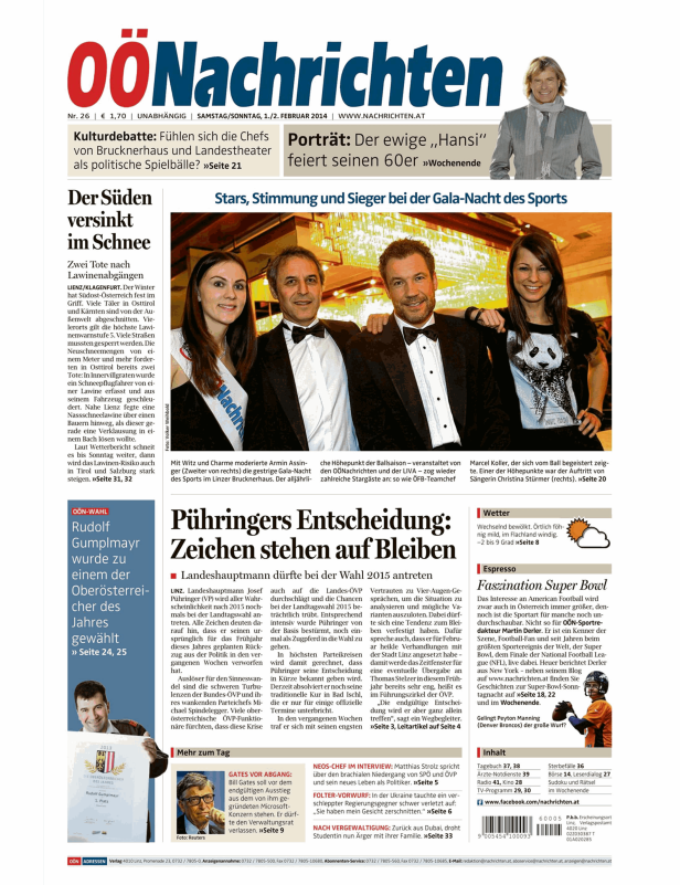 Armin Assinger moderiert die Gala-Nacht des Sports im Linzer Brucknerhaus mit Gästen wie ÖFB-Teamchef Marcel Koller und Christina Stürmer.