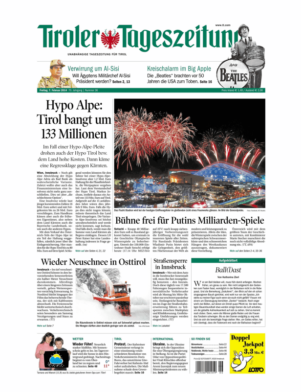 Das Fischt-Stadion erstrahlt während der Eröffnungsfeier in Sotschi unter einem Feuerwerk.