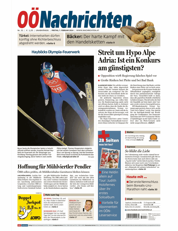 Michael Hayböck beim Skispringen bei den Olympischen Winterspielen 2014 in Sotschi.