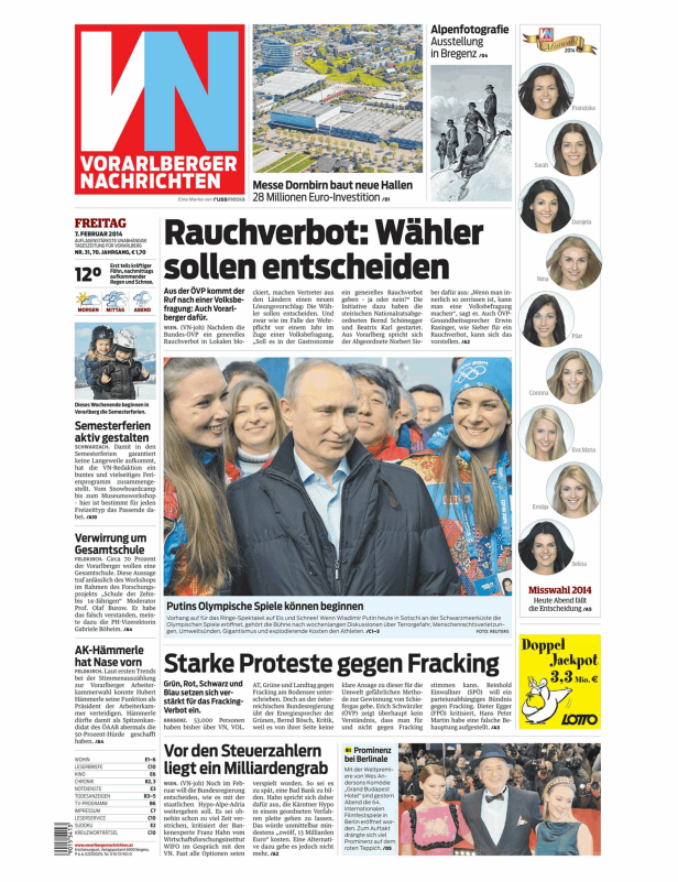 Titelseite der Vorarlberger Nachrichten vom 7. Februar 2014.