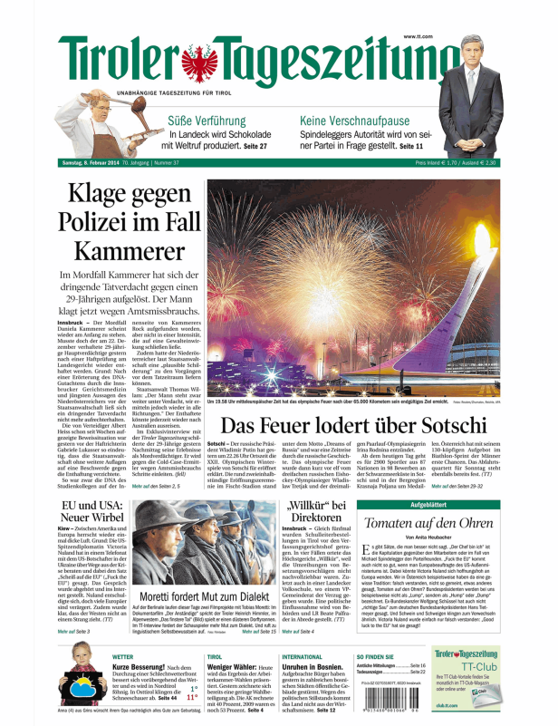 Das olympische Feuer lodert über Sotschi während der Eröffnungsfeier der Olympischen Winterspiele 2014.