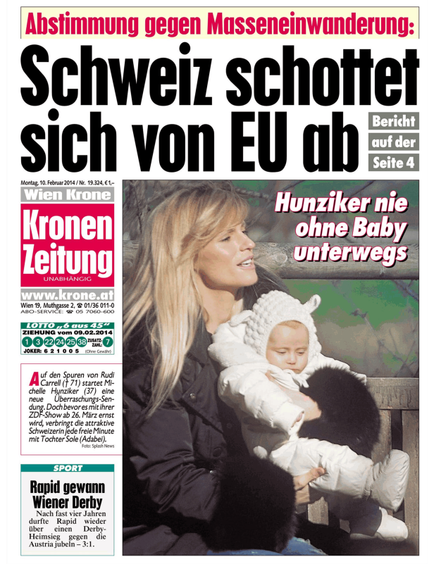 Michelle Hunziker mit ihrem Baby auf dem Titelblatt der Kronen Zeitung.