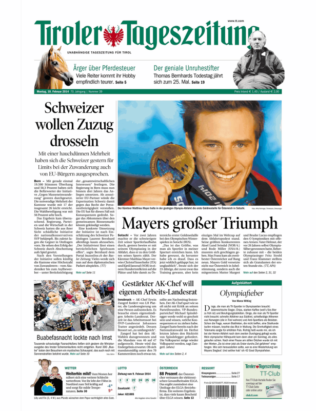 Matthias Mayer mit seiner Goldmedaille bei den Olympischen Winterspielen in Sotschi 2014.