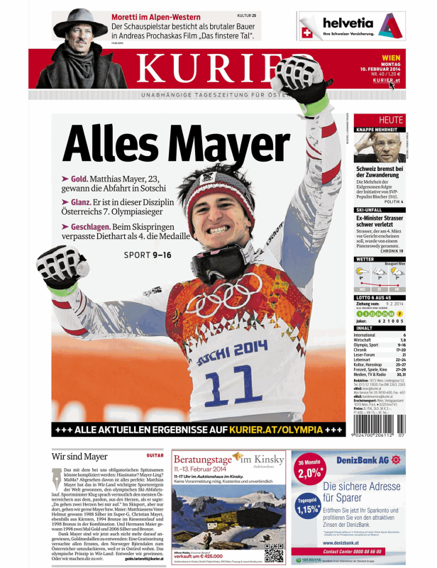 Matthias Mayer feiert seinen Sieg bei den Olympischen Winterspielen 2014 in Sotschi.