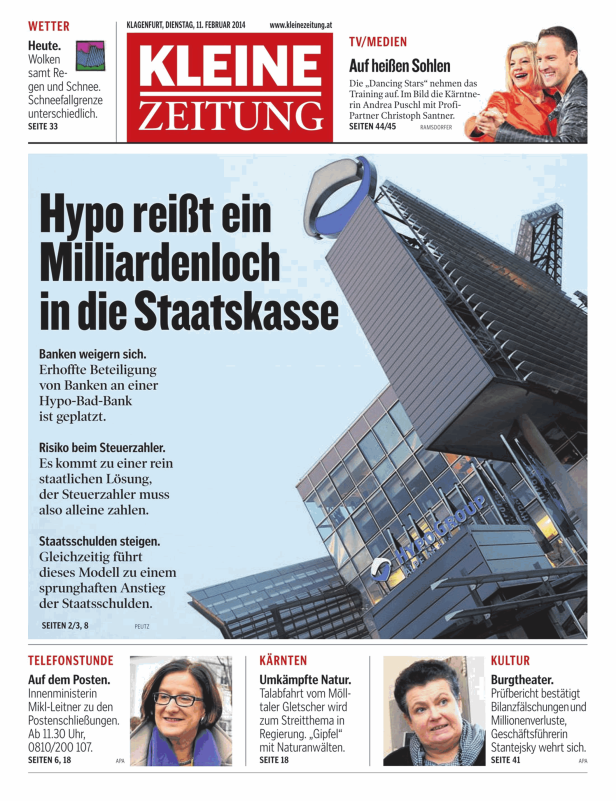 Das Gebäude der Hypo Group Alpe Adria Bank in Klagenfurt.