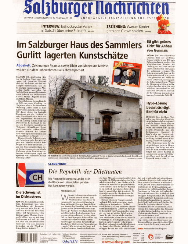 Das Salzburger Haus des Sammlers Gurlitt, in dem Kunstschätze lagerten, abtransportiert in Salzburg-Aigen.