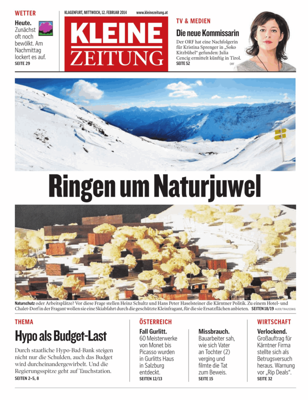 Eine verschneite Berglandschaft unter blauem Himmel, aufgenommen für die „Kleine Zeitung“.