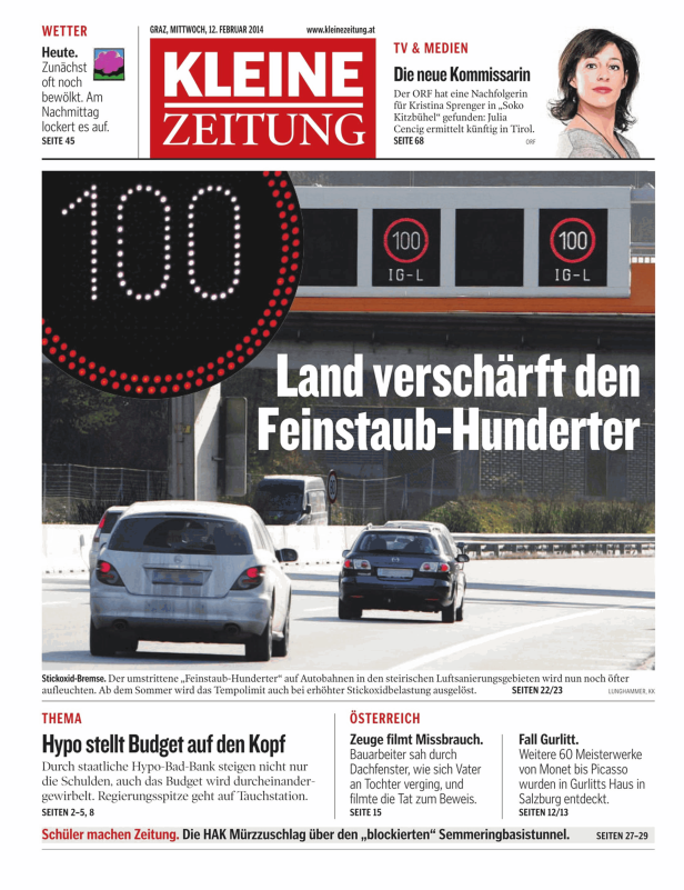 Ein Autobahnabschnitt mit einer Geschwindigkeitsbegrenzung von 100 km/h aufgrund von Feinstaubbelastung.