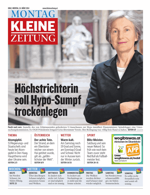 Irmgard Griss, ehemalige Präsidentin des Obersten Gerichtshofs, auf einem Zeitungsfoto.