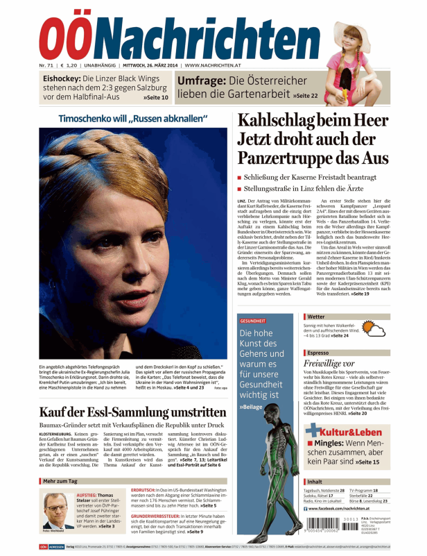 Julia Timoschenko in einem Artikel der OÖNachrichten.