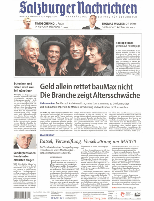 Die Rolling Stones sind auf einem Zeitungsartikel der Salzburger Nachrichten abgebildet.