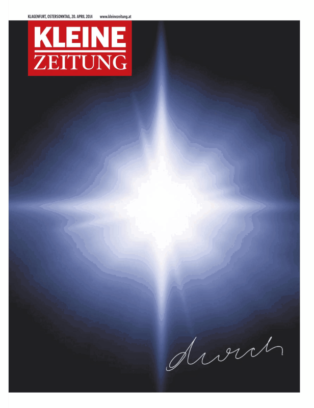 Titelseite der Kleinen Zeitung vom 20. April 2014 mit abstraktem Lichteffekt.
