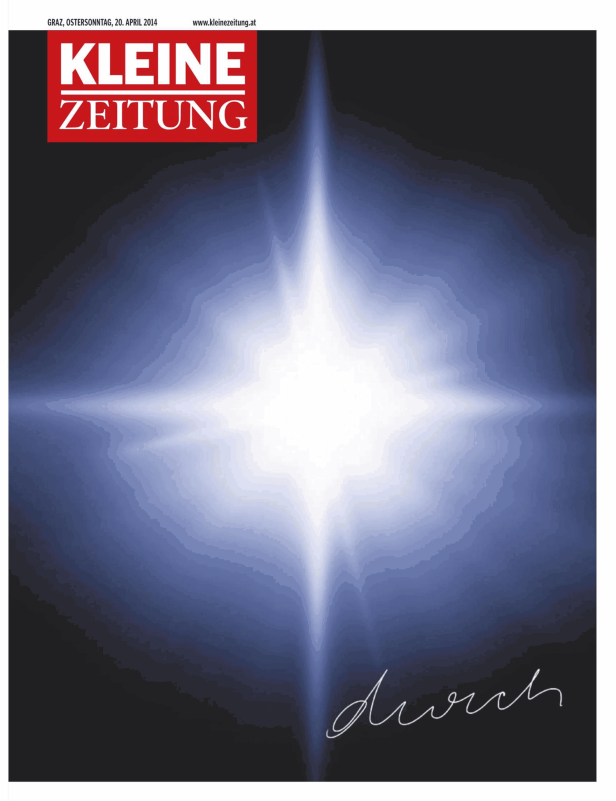 Titelseite der Kleinen Zeitung vom 20. April 2014 mit einem hellen Lichteffekt.