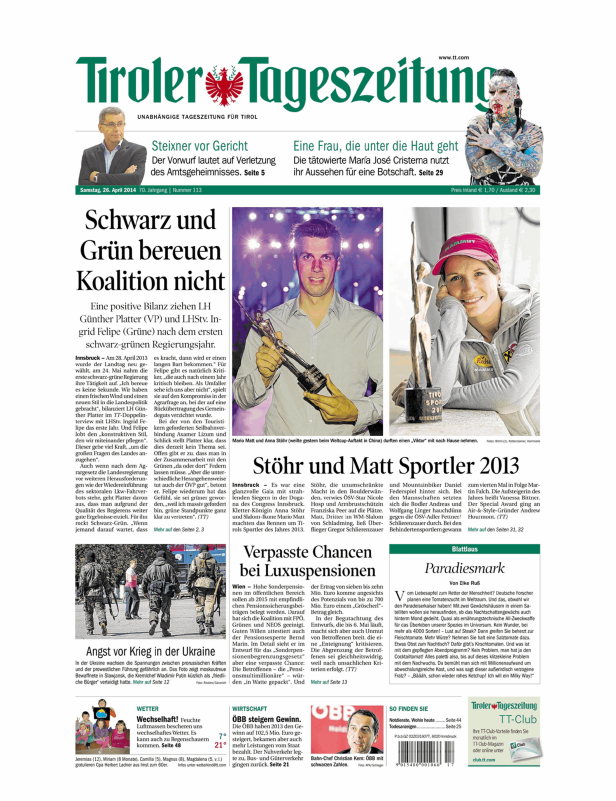 Anna Stöhr und Mario Matt wurden als Tirols Sportler des Jahres 2013 ausgezeichnet.