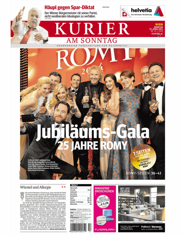 Selfie zur Romy-Jubiläums-Gala mit Bully Herbig, Larissa Marolt, Helene Fischer und Thomas Gottschalk.