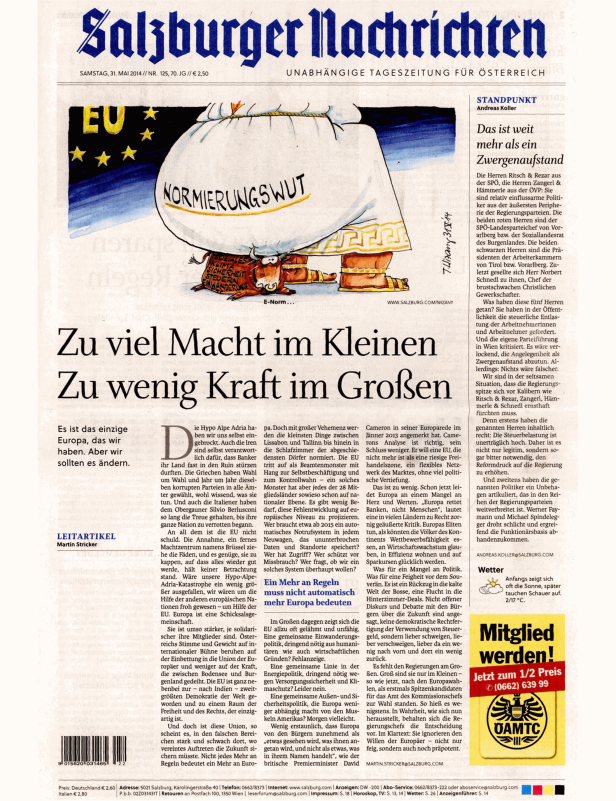 Karikatur in den Salzburger Nachrichten zur EU-Normierungswut.