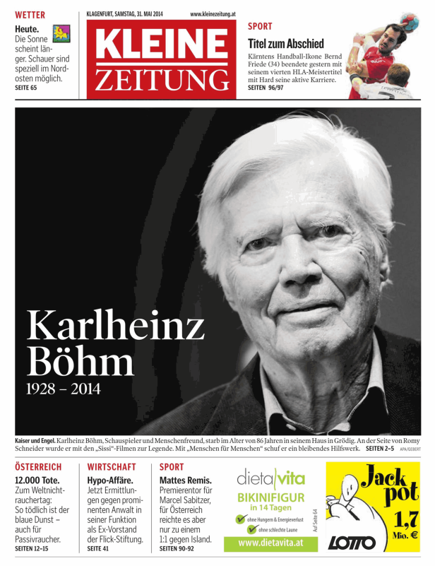 Schwarz-Weiß-Porträt des Schauspielers Karlheinz Böhm, der von 1928 bis 2014 lebte.