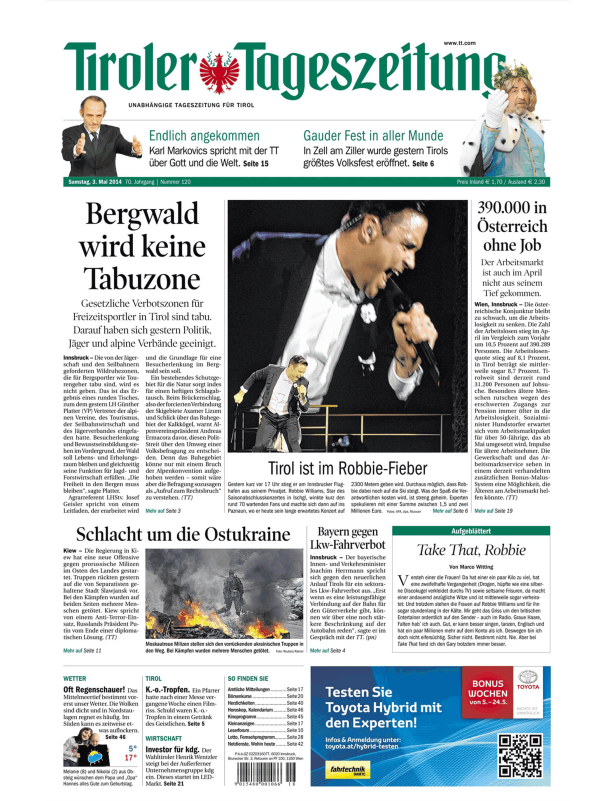 Robbie Williams singt bei einem Konzert in Tirol.