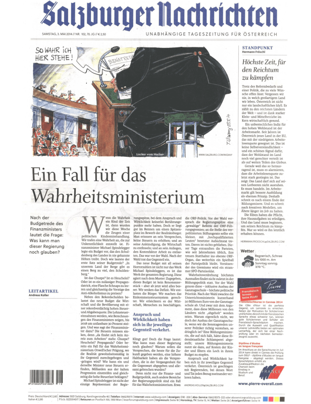Karikatur in den Salzburger Nachrichten über das „Wahrheitsministerium“.