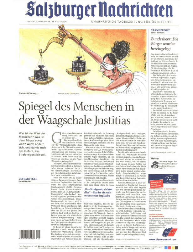 Eine Karikatur der Justitia mit einer Waage, auf der „Leib & Leben“ gegen „Hab & Gut“ abgewogen wird.