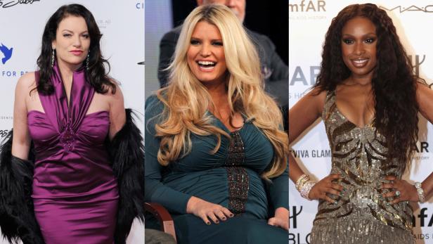 Ein Triptychon von drei Frauen: Margaret Cho, Jessica Simpson und Jennifer Hudson.