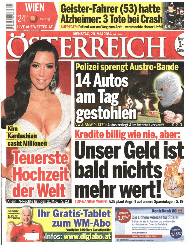 Titelseite der Zeitung „Österreich“ mit einem Bild von Kim Kardashian.
