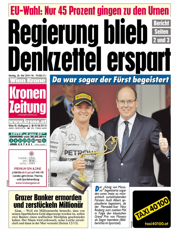 Nico Rosberg und Fürst Albert II. von Monaco bei der Siegerehrung des Formel-1-Grand-Prix von Monaco.