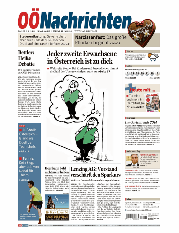 Titelseite der OÖNachrichten vom 30. Mai 2014.