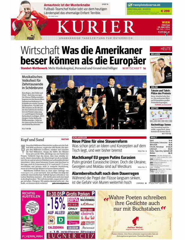 Der Dirigent Christoph Eschenbach und der Pianist Lang Lang mit den Wiener Philharmonikern in Schönbrunn.