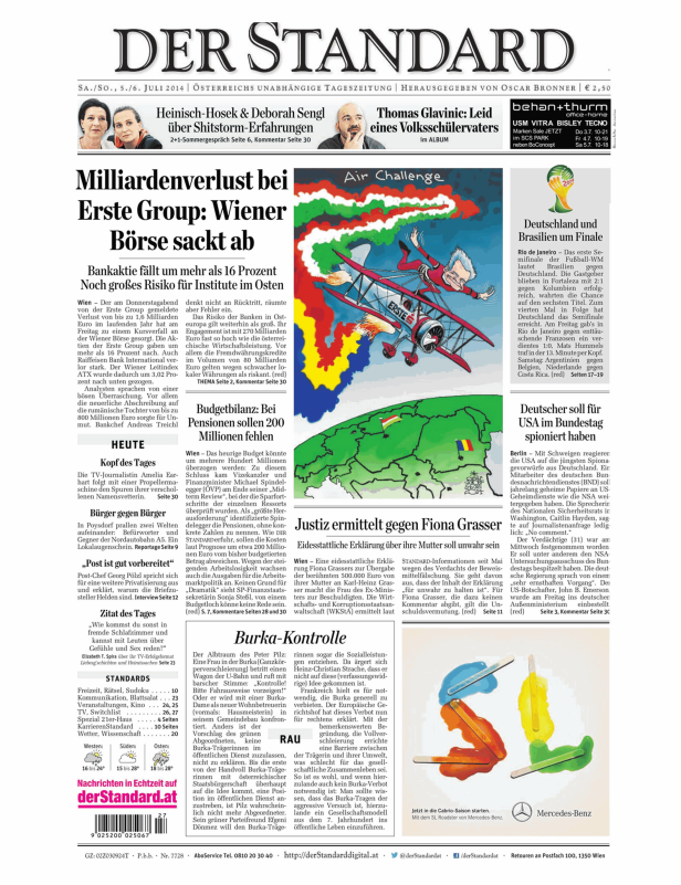 Karikatur in einer Zeitung über die „Air Challenge“ mit einem Mann in einem Flugzeug.