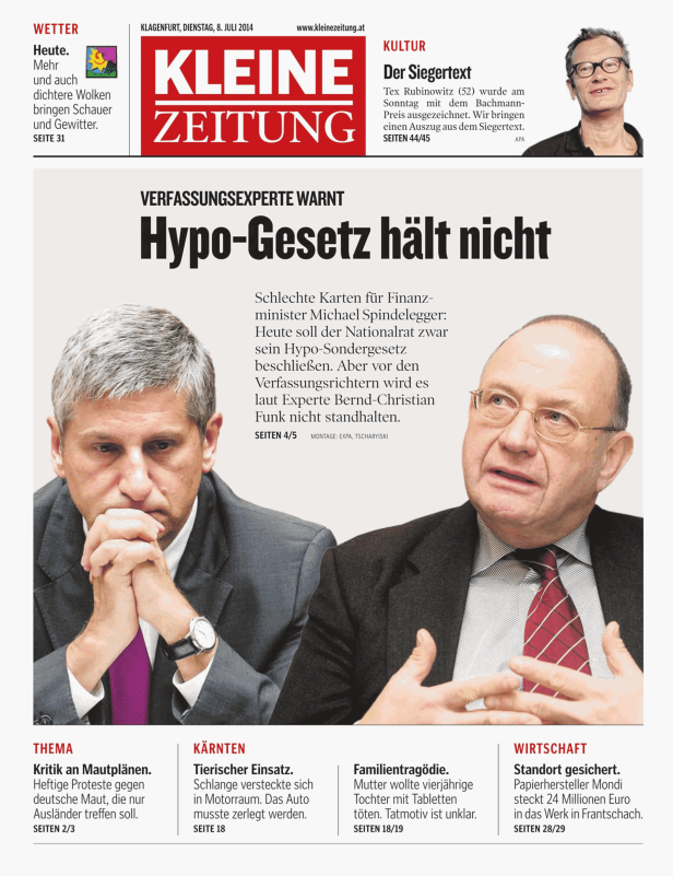 Zwei Männer in Anzügen diskutieren über das Hypo-Gesetz.