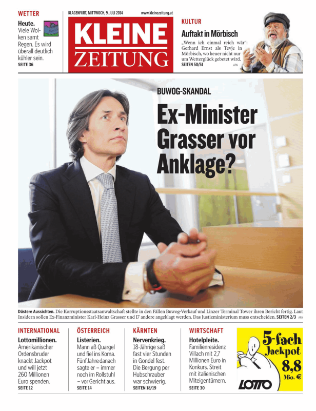 Karl-Heinz Grasser, ehemaliger Finanzminister, im Zusammenhang mit dem BUWOG-Skandal vor Gericht.