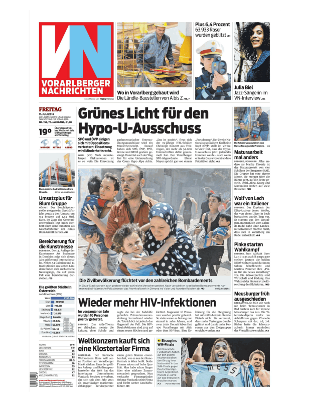 Eine Zeitung titelt über einen Hypo-U-Ausschuss und die Flucht von Zivilbevölkerung vor Bombardements.