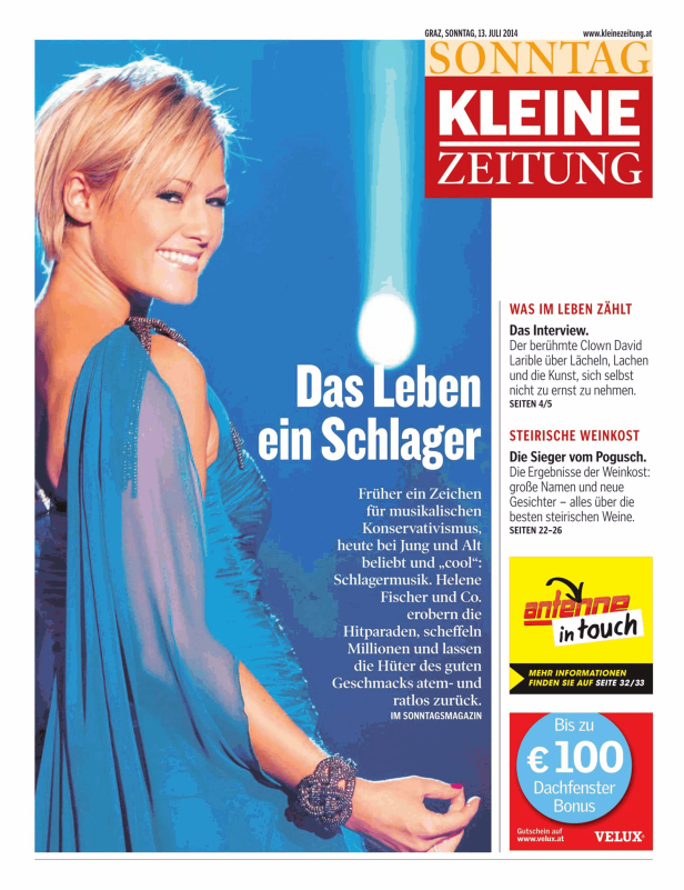Helene Fischer lächelt auf dem Cover der „Kleinen Zeitung“.