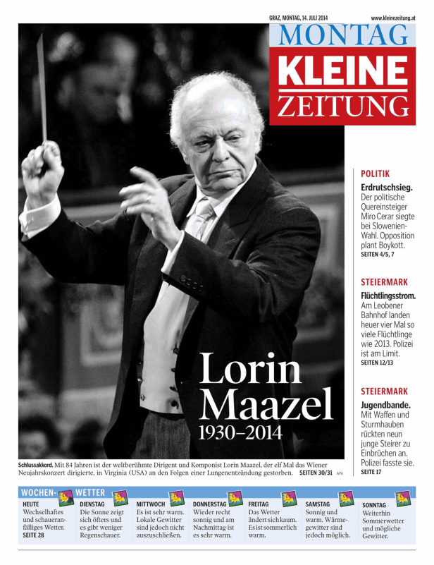 Der Dirigent Lorin Maazel dirigiert ein Orchester.