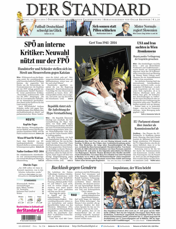 Titelseiten vom 15.07.2014