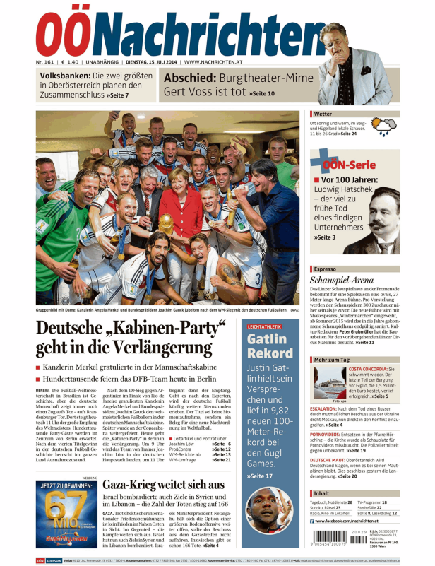 Titelseiten vom 15.07.2014