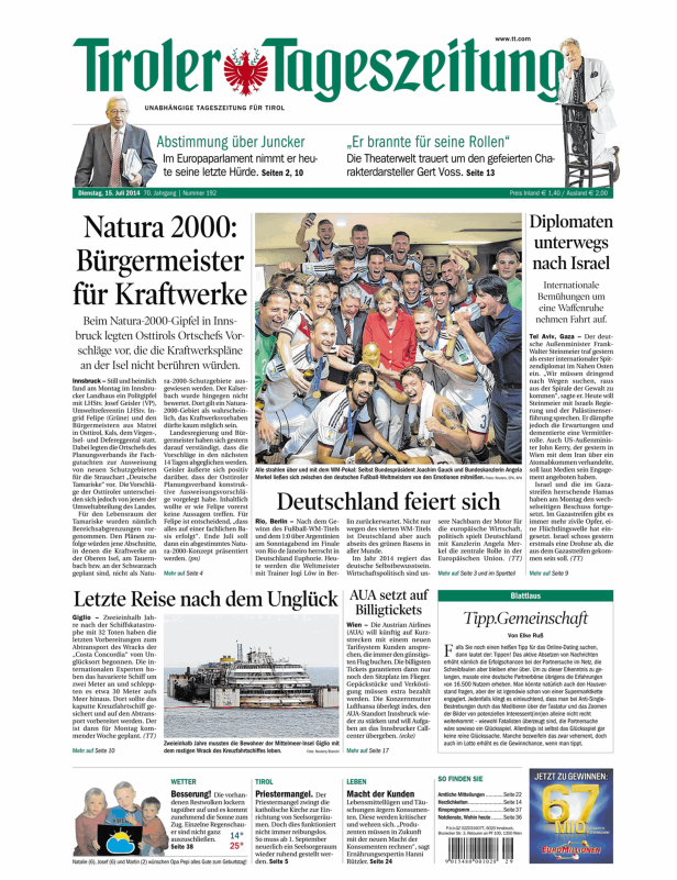 Titelseiten vom 15.07.2014